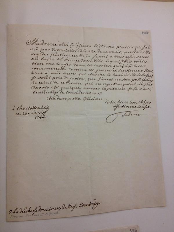 Letter to Dowager Duchess of Hesse-Homburg